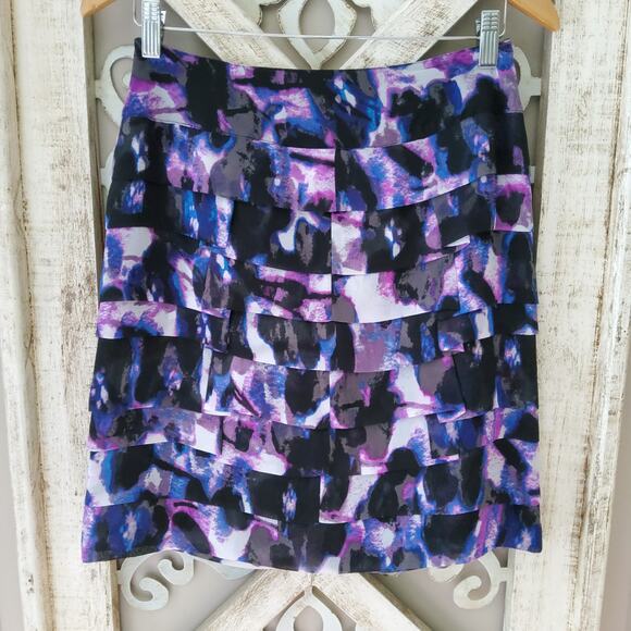 Worthington Women's Petite Ruffle Layered Straight Pencil Skirt in Purple Black - Picture 3 of 6